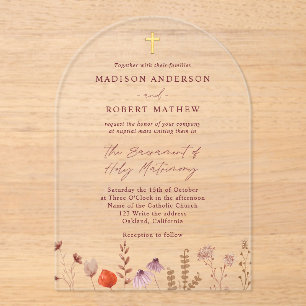 Pastel Wildflower Garden Catholic Wedding Acrylic Invitations