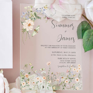 Pastel Wildflower Garden Delicate Floral Wedding  Acrylic Invitations