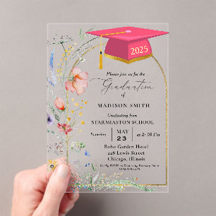 Pastel Wildflower Garden Twin  Graduation Party Acrylic Invitations