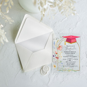 Pastel Wildflower Garden Twin  Graduation Party Acrylic Invitations