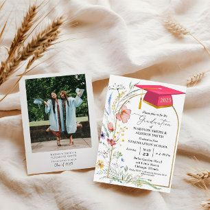 Pastel Wildflower Garden Twin  Graduation Party Invitation