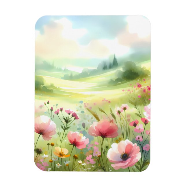 Pastel Wildflower Meadow Landscape Magnet (Vertical)