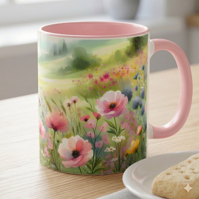 Pastel Wildflower Meadow Landscape Mug (Pastel Wildflower Meadow Landscape Mug)