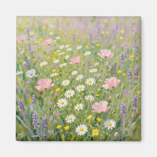 Pastel Wildflower Meadow Painting Magnet