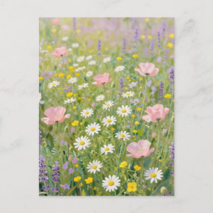 Pastel Wildflower Meadow Painting Postcard