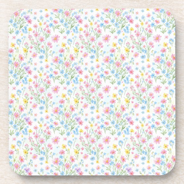 Pastel Wildflower Meadow Pattern Coaster (Front)