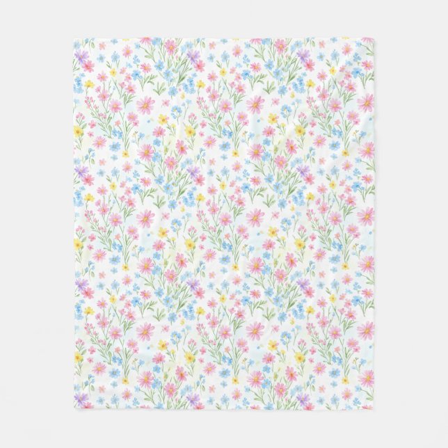 Pastel Wildflower Meadow Pattern Fleece Blanket (Front)