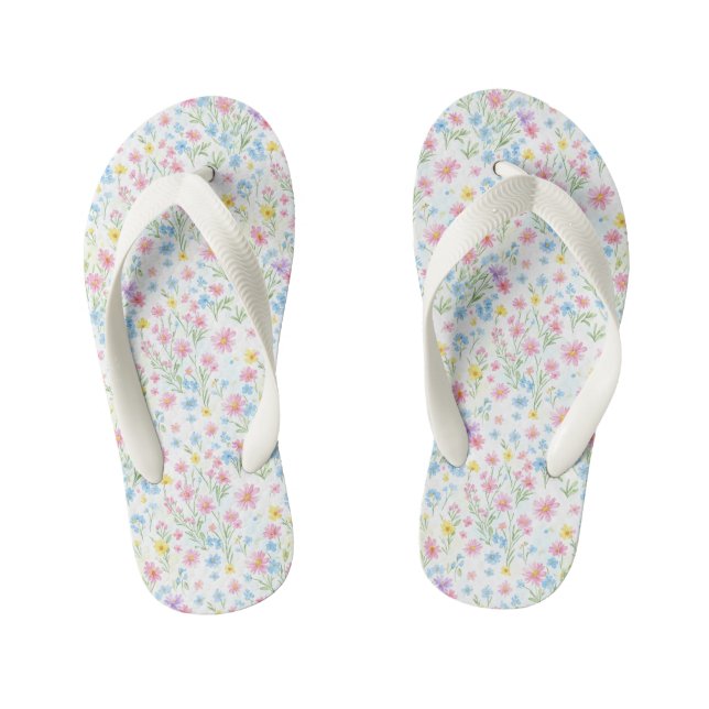 Pastel Wildflower Meadow Pattern Kid's Thongs (Footbed)