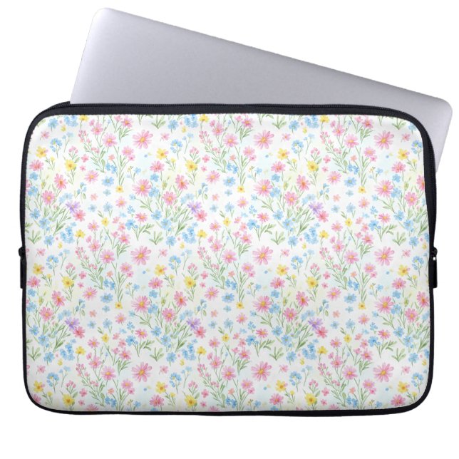 Pastel Wildflower Meadow Pattern Laptop Sleeve (Front)