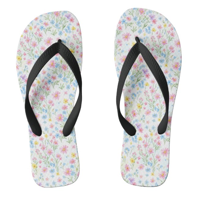 Pastel Wildflower Meadow Pattern Thongs (Footbed)