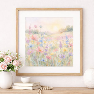 Pastel Wildflower Meadow Poster