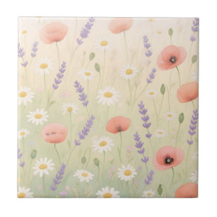 Pastel Wildflower Meadow Soft Bloom Ceramic Tile