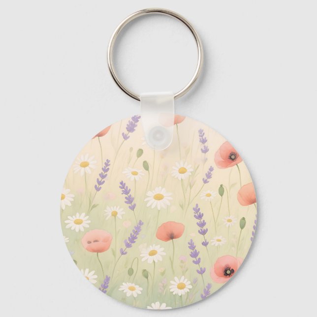 Pastel Wildflower Meadow Soft Bloom Key Ring (Front)