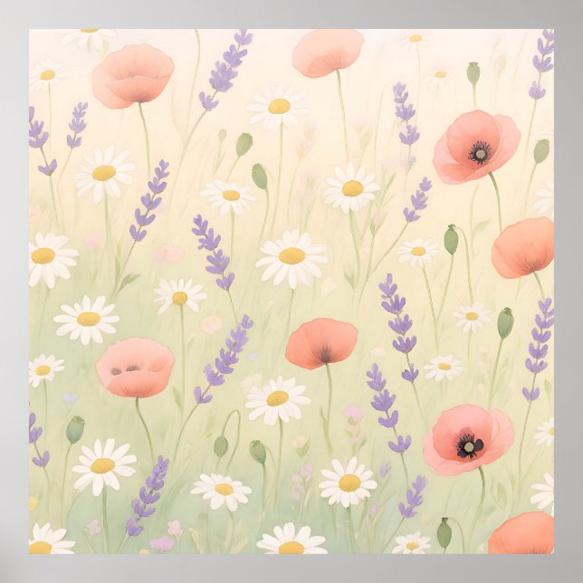Pastel Wildflower Meadow Soft Bloom Poster (Front)