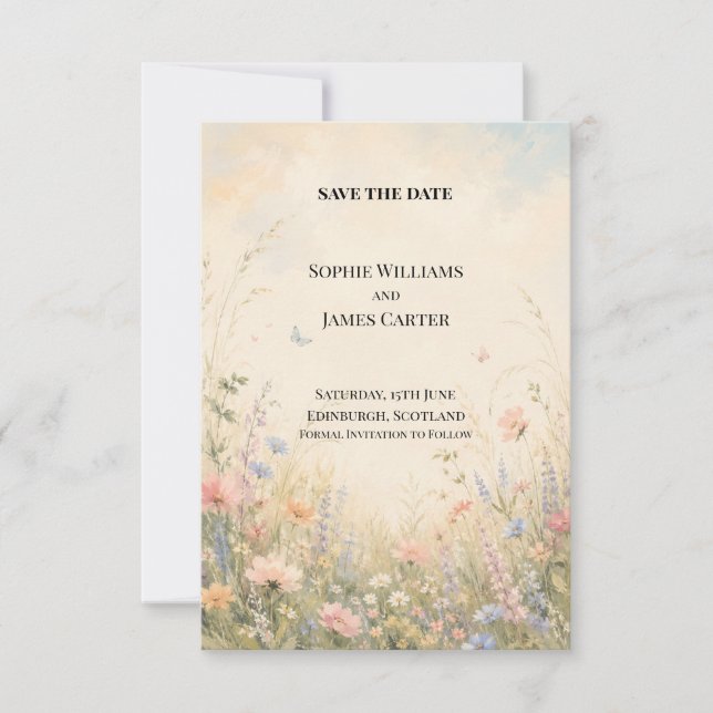 Pastel Wildflower Meadow Wedding Save The Date (Front)