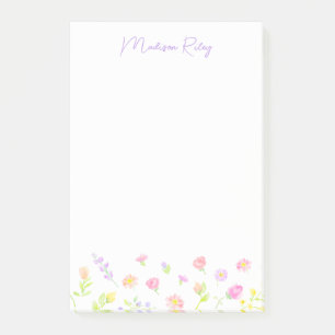 Pastel Wildflower Personalized Lilac Post-It Notes