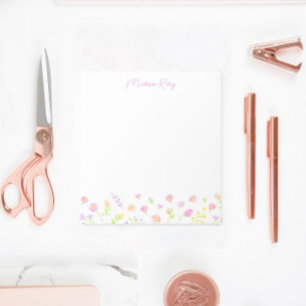 Pastel Wildflower Personalized Pink Notepad