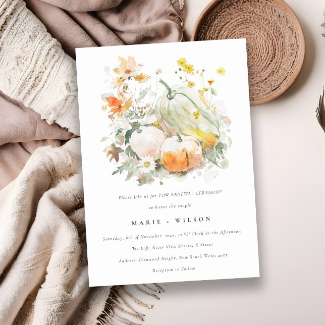 Pastel Wildflower Pumpkin Watercolor Vow Renewal Invitation (Creator Uploaded)