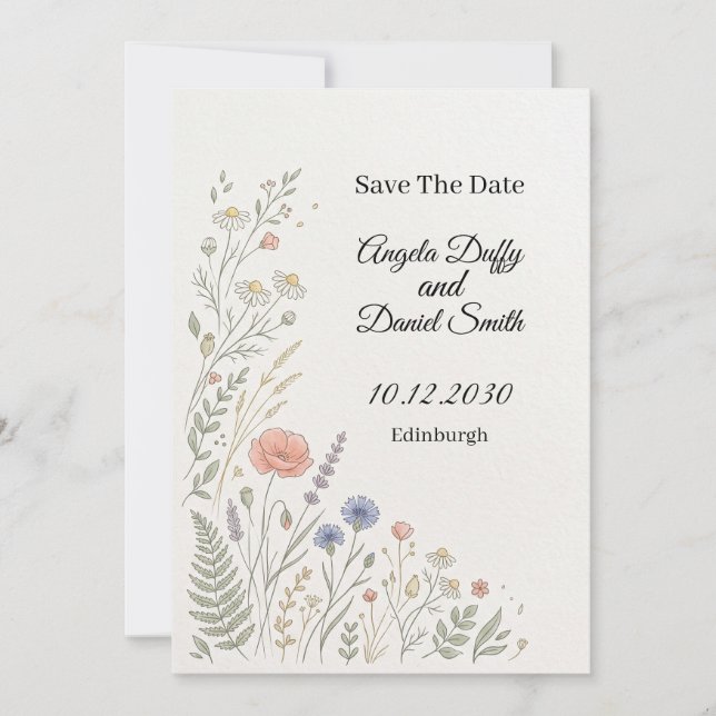 Pastel Wildflower Save the Date Card (Front)