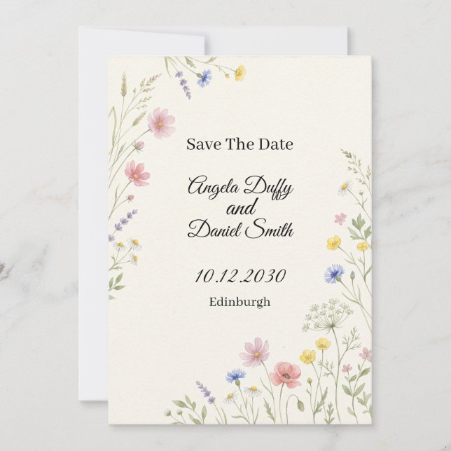Pastel Wildflower Save the Date Card (Front)