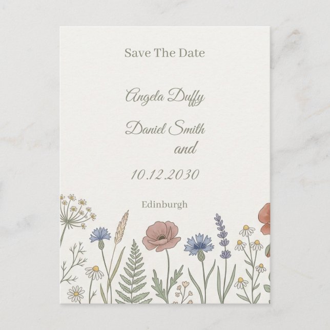 Pastel Wildflower Save the Date Postcard (Front)