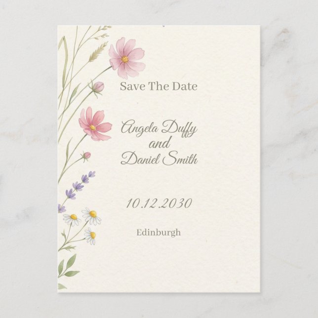 Pastel Wildflower Save the Date Postcard (Front)