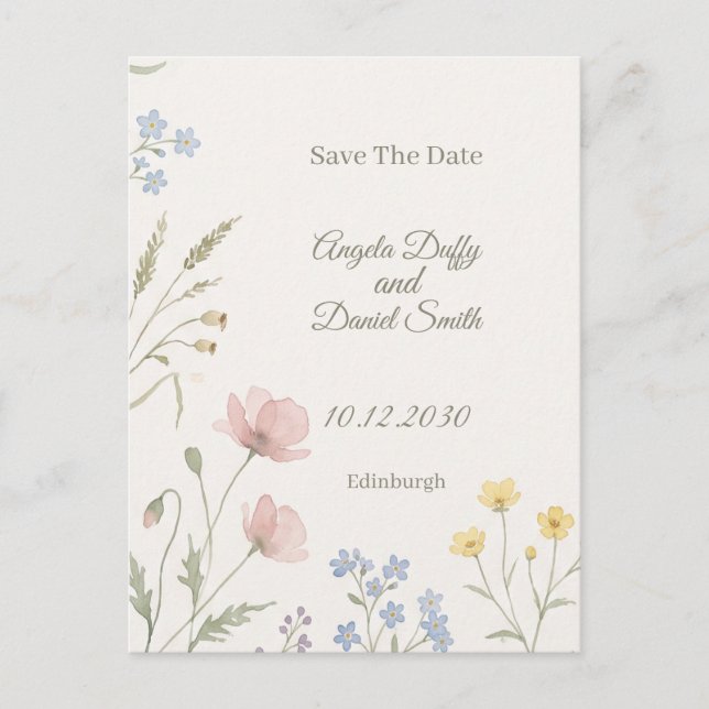 Pastel Wildflower Save the Date Postcard (Front)