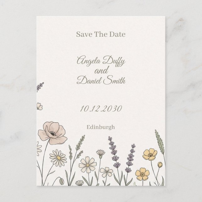 Pastel Wildflower Save the Date Postcard (Front)
