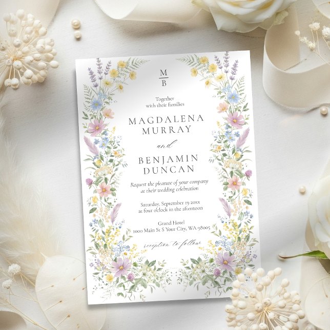 Pastel Wildflower Watercolor Floral Garden Wedding Invitation (Creator Uploaded)