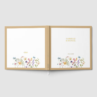 Pastel Wildflower Wedding Beige Border Guest Book