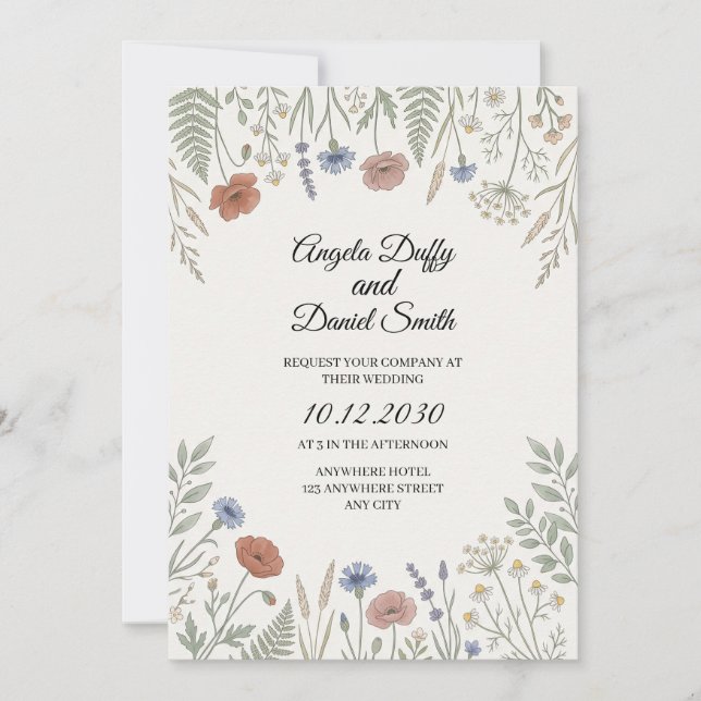 Pastel Wildflower Wedding Invitation (Front)