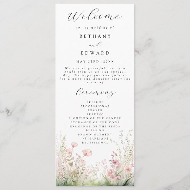 Pastel Wildflower Wedding Program (Front)