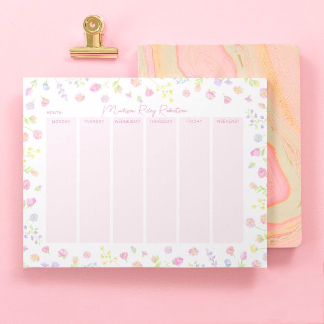 Pastel Wildflower Weekly Planner Notepad in Pink (Creator Uploaded)
