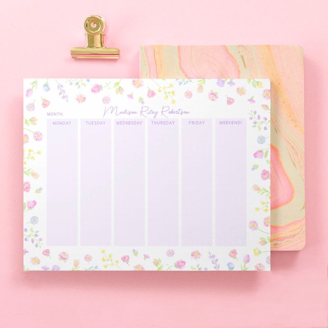 Pastel Wildflower Weekly Planner Notepad in Purple (Creator Uploaded)