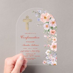 Pastel Wildflowers Arch Confirmation Acrylic Invitations