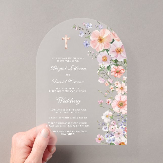 Pastel Wildflowers Arch Wedding Acrylic Invitations (Insitu (Handheld))