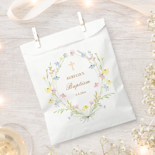 Pastel Wildflowers Baptism Favour Bag (Clipped)