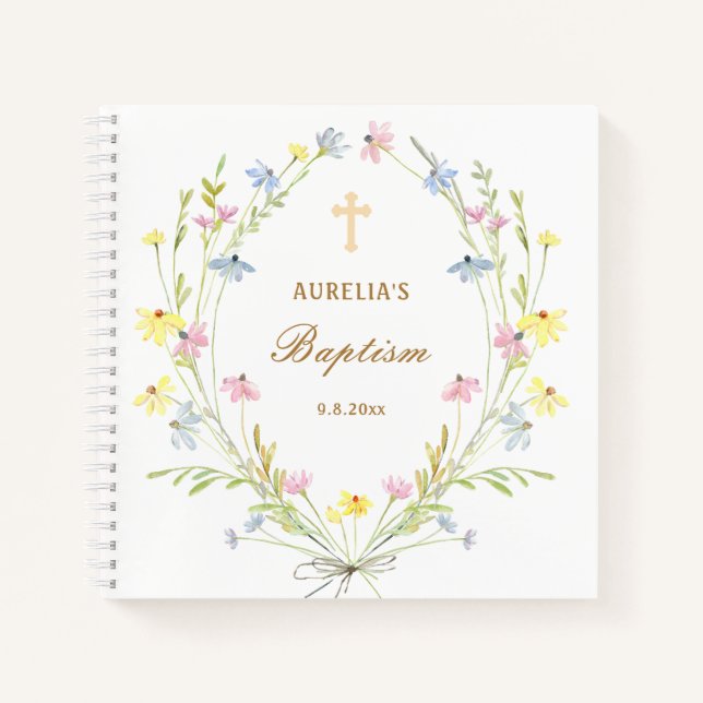 Pastel Wildflowers Baptism Guest Book (Front)