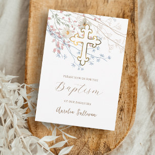 Pastel Wildflowers Baptism Invitation