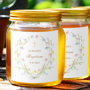 Pastel Wildflowers Baptism Liquor Bottle Label