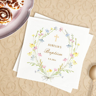 Pastel Wildflowers Baptism Napkin