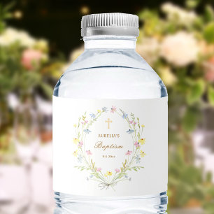 Pastel Wildflowers Baptism Water Bottle Label
