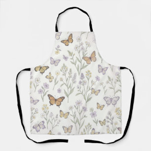 Pastel Wildflowers Butterflies Meadow Botanical Apron