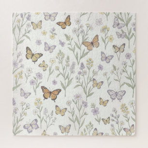 Pastel Wildflowers Butterflies Meadow Botanical  Jigsaw Puzzle