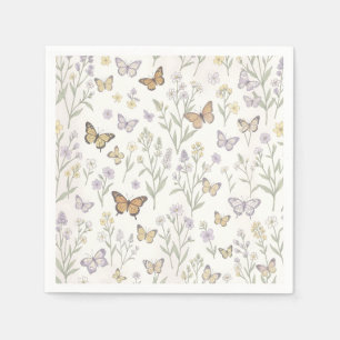 Pastel Wildflowers Butterflies Meadow Botanical Napkin