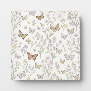 Pastel Wildflowers Butterflies Meadow Botanical Plaque