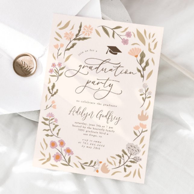 Pastel Wildflowers Graduation Party Invitation (Creator Uploaded)