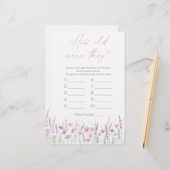 Pastel Wildflowers How Old Were They Bridal Game (Front/Back In Situ)