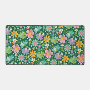 Pastel Wildflowers In Pink Purple Orange And Green Desk Mat