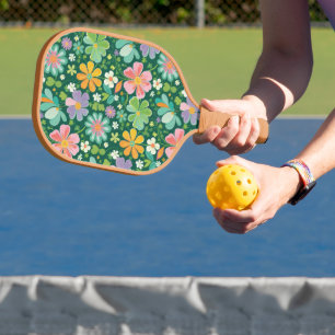 Pastel Wildflowers In Pink Purple Orange And Green Pickleball Paddle